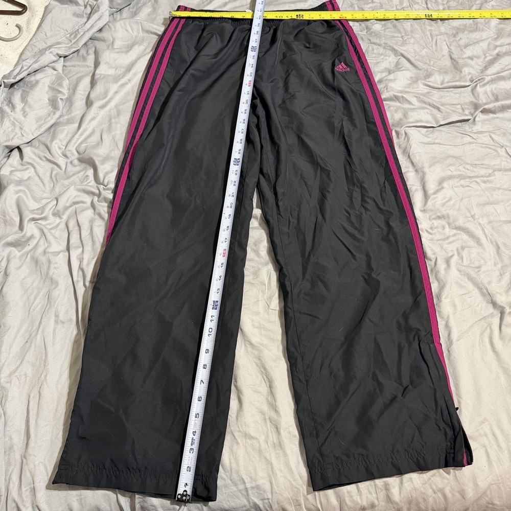 Adidas Track Pants Womens L Black Pink 3 Stripe Elastic Waist Mesh Lined - Picture 4 of 7